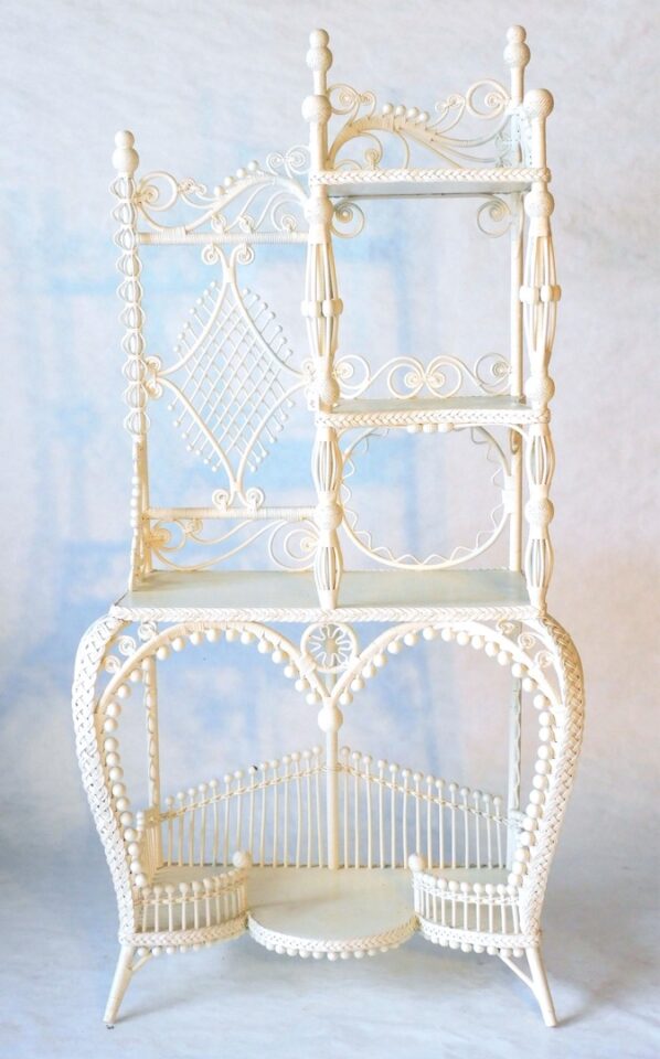 Victorian Wicker Etagere with Elaborate Bead and Curl Design