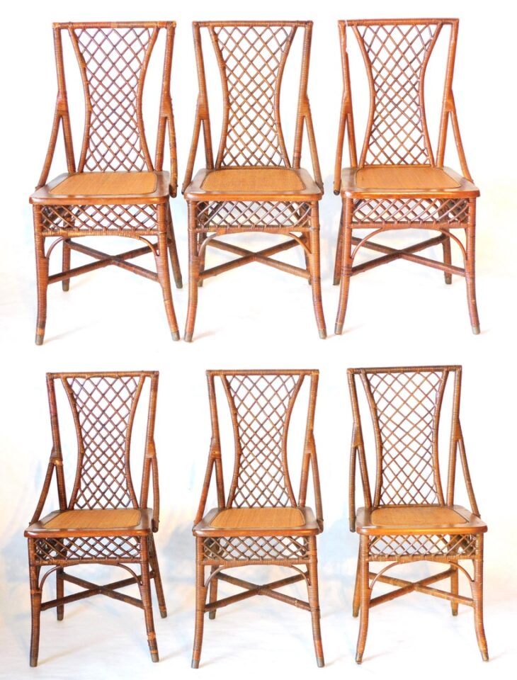 1915 Wicker Dining Table and (6) Chairs by Unknown Artist