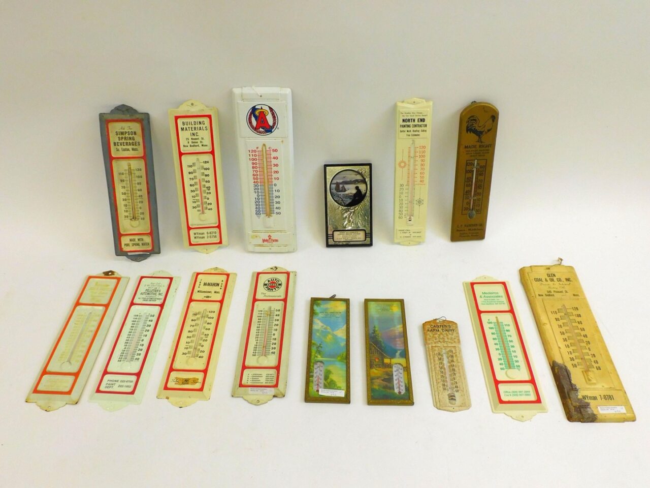 Vintage Advertising Thermometers and Calendar Featuring Various Local Businesses