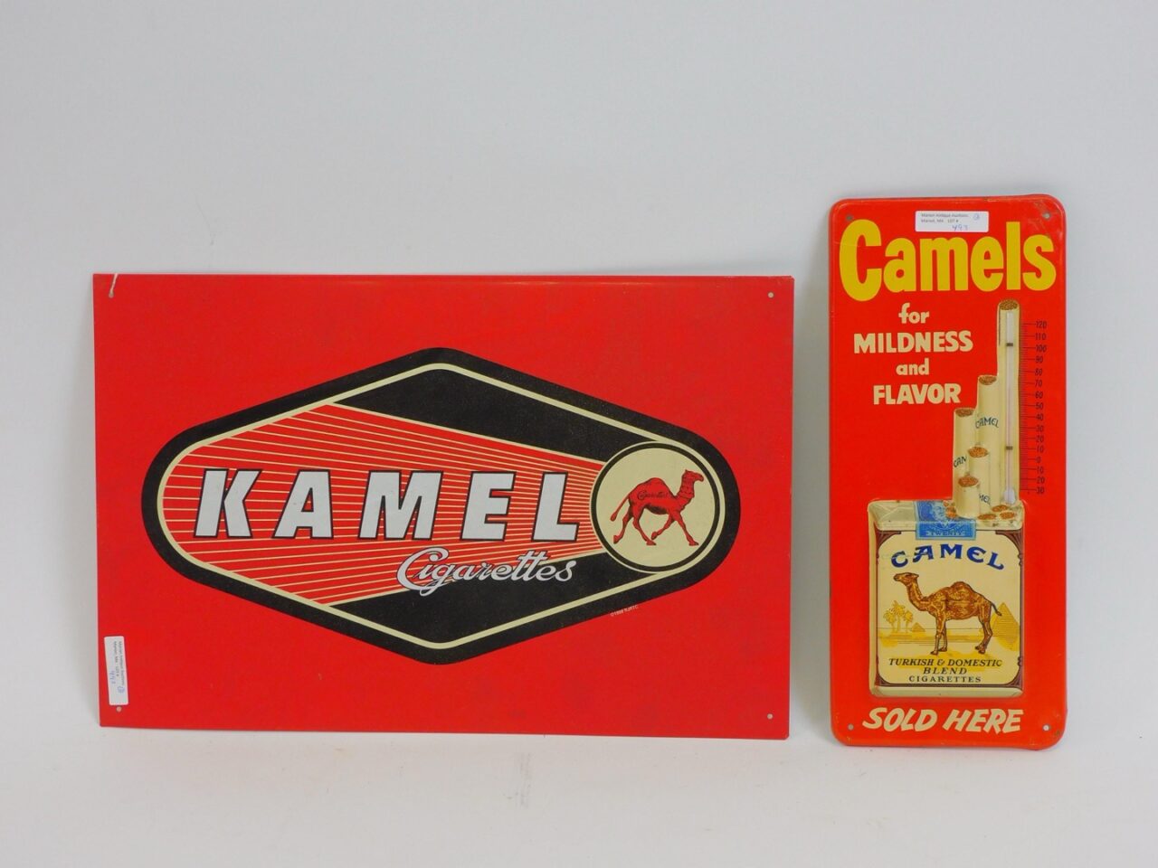 Vintage Camel Cigarette Advertising Items: Thermometer & Metal Sign