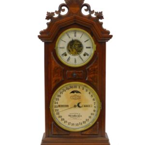 Late 19th Century Ithaca Double Dial Calendar Library Clock by Unknown Artist