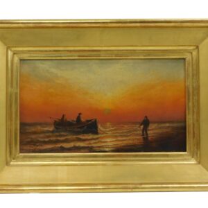 Charles Henry Gifford Sunset on the Coast Circa 1877 Oil Painting Coastal Beach Scene Signed and Dated.