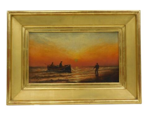 Charles Henry Gifford Sunset on the Coast Circa 1877 Oil Painting Coastal Beach Scene Signed and Dated.