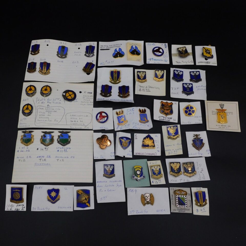 Collection of World War II Era Sterling Silver and Enamel Pin Badges