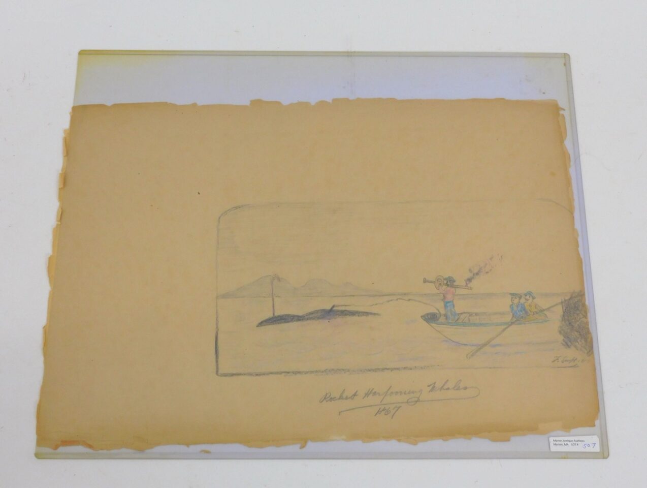 Frederick Swift Whaling Sketch "Rocket harpooning whales 1867" 1917 Auction Catalog Discovery