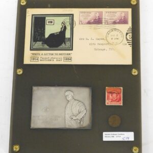 V.D. Brenner - 1905 James McNeill Whistler Silvered Bronze Plaque with Peacock Image and Stamps in Plexiglass Case