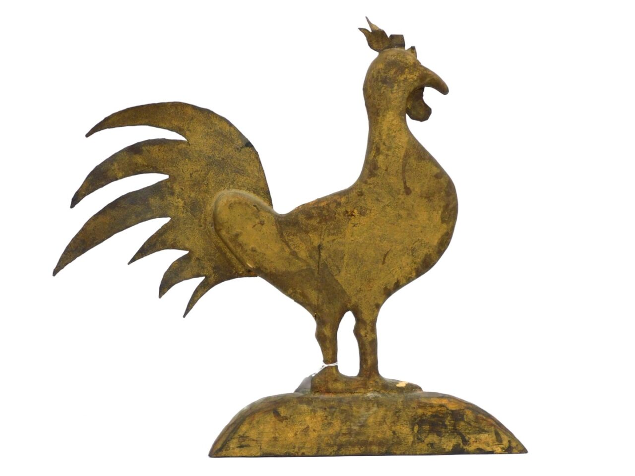 19th Century Folk Art Rooster with Carved Wood and Sheet Metal Tail.