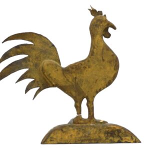 19th Century Folk Art Rooster with Carved Wood and Sheet Metal Tail.