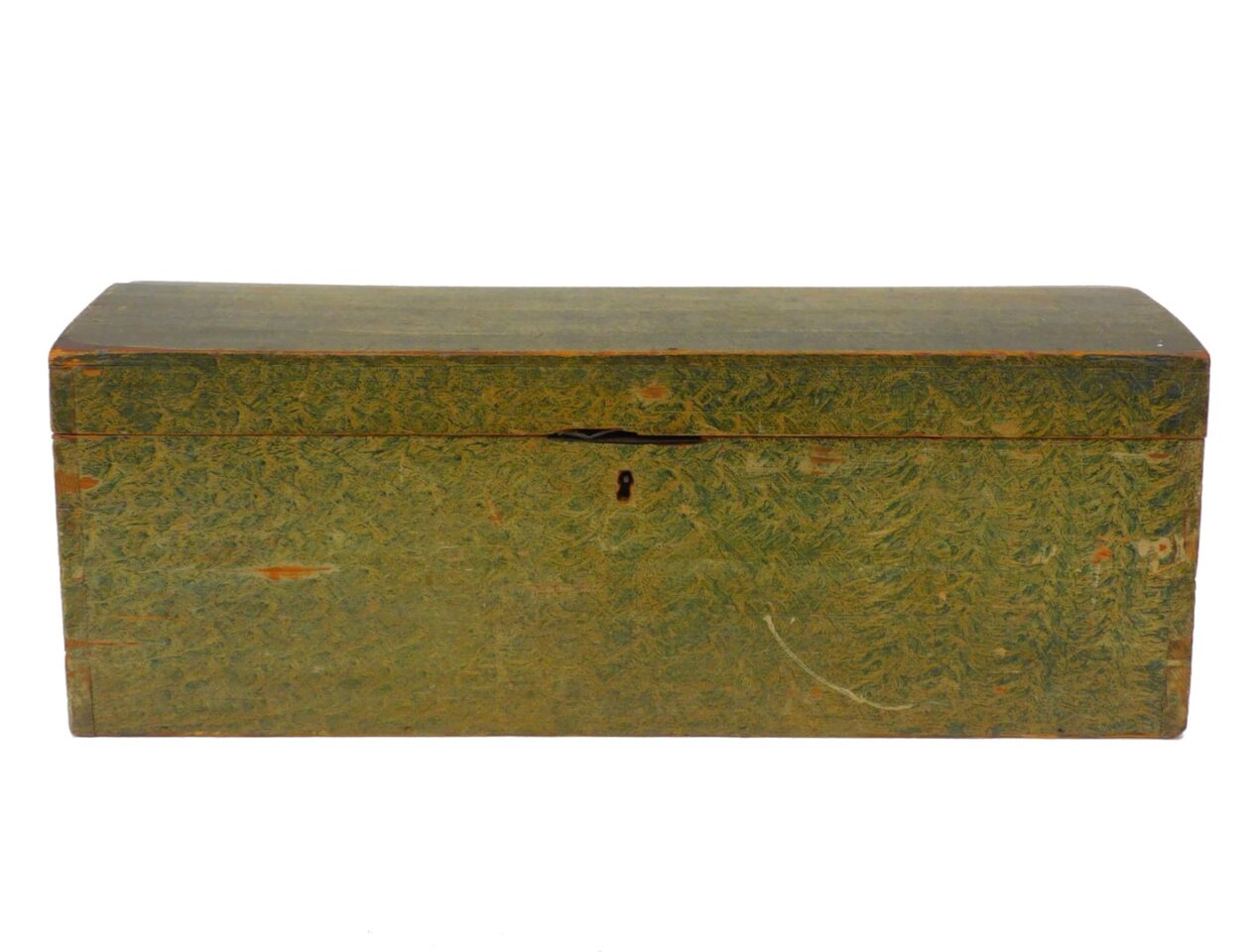 Early 19th-century dome-top document box with green sponge-painted decoration