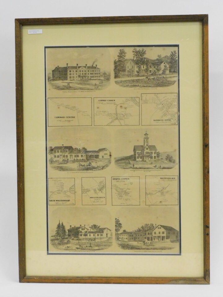 19th Century Engraving of White Mountain Area with Maps and Images by Unknown Artist