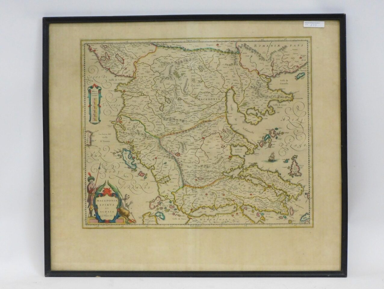 Johannes Bleau Map of Macedonia "Macedonia Epirus et Achaia" circa 1690-1700 Hand Colored