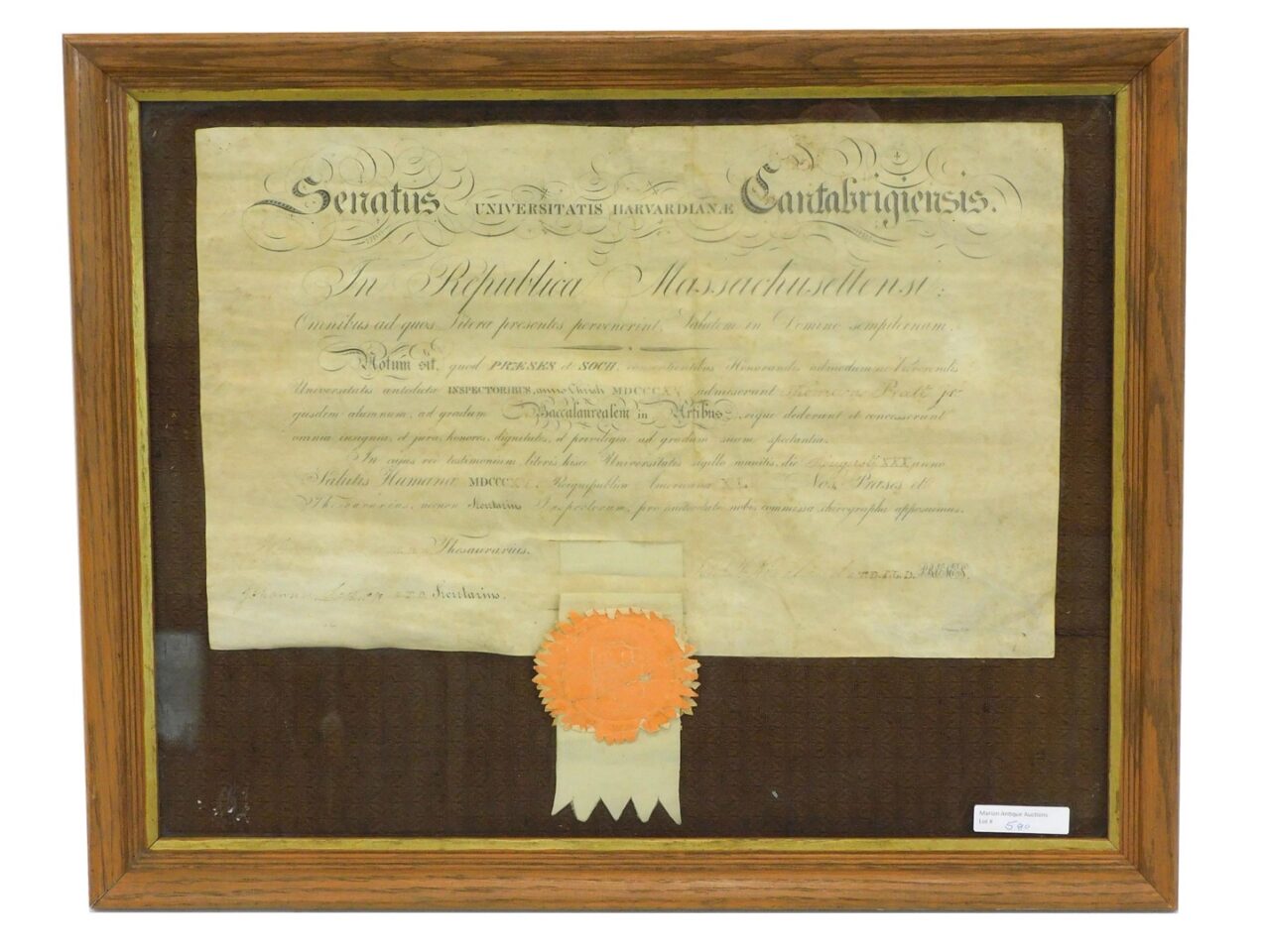 Thomas Wightman Engraved 1815 Harvard University Bachelor's Degree Diploma in Latin Parchment with Seal.