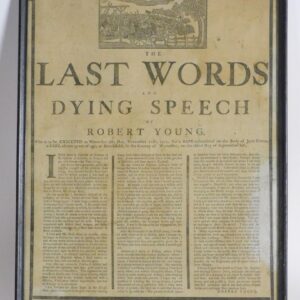 "The Last Words and Dying Speech of Robert Young" 1779 Broadside with Engraving of Hanging by Printing Office Worcester