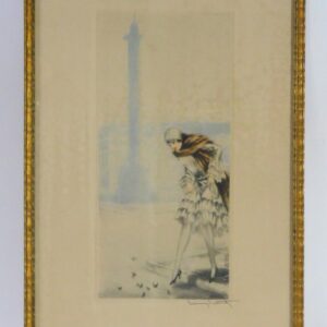 Louis Icart "Place Vendome" 1920 Etching & Aquatint with Hand Coloring in Carved Gilt Frame Auction Catalog