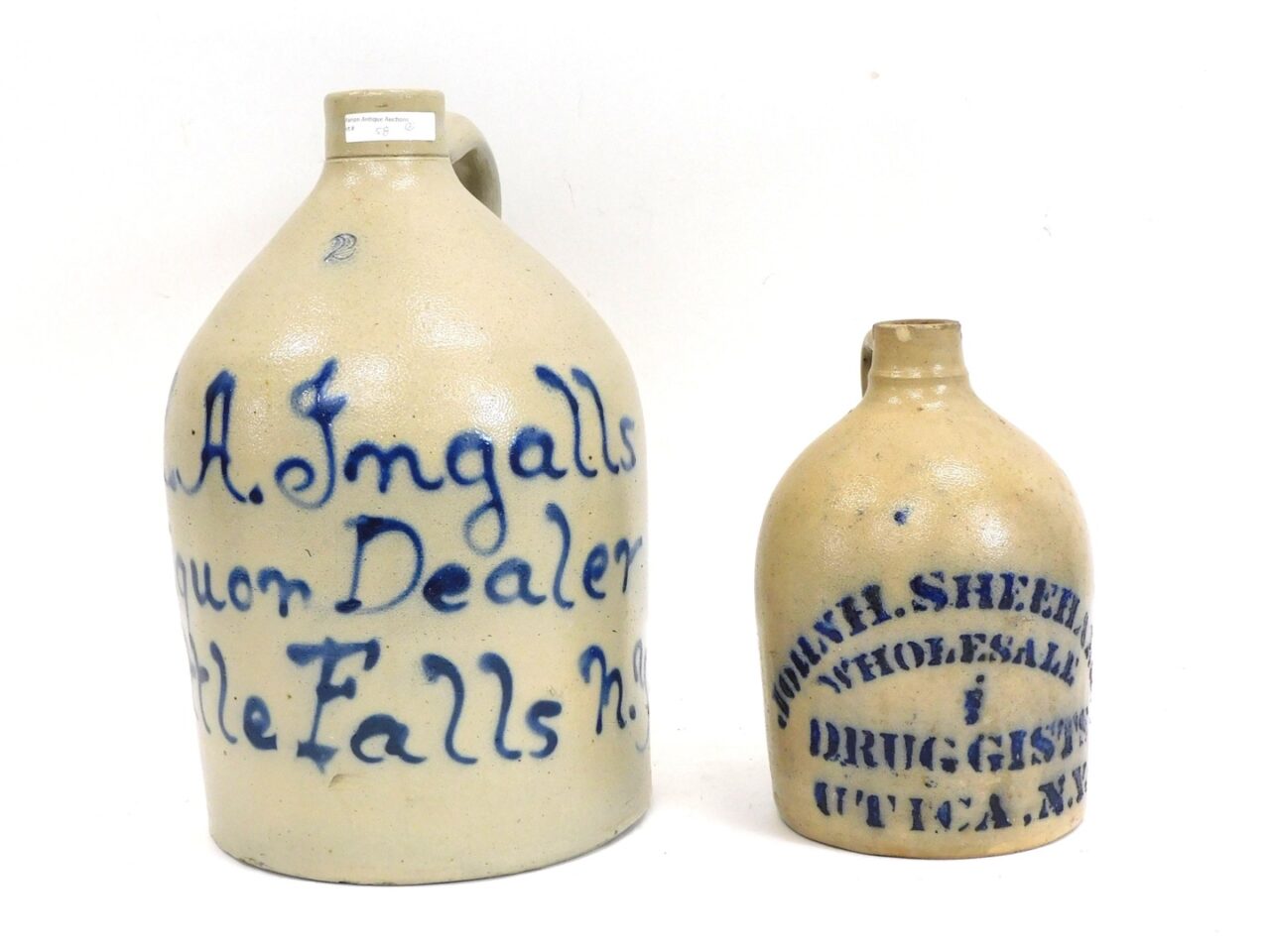 19th Century Stoneware Advertising Jugs by M. A. Ingalls and John H. Sheehan.