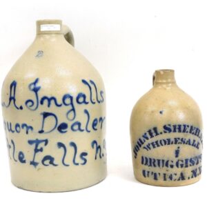 19th Century Stoneware Advertising Jugs by M. A. Ingalls and John H. Sheehan.