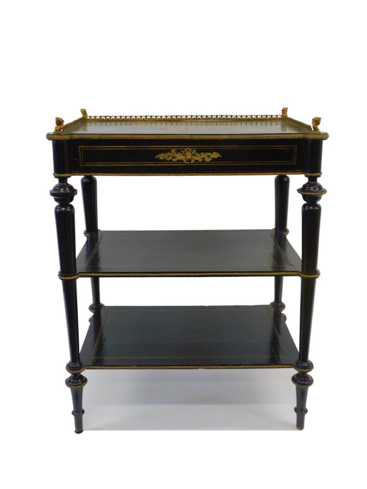 Victorian Ebonized Brass Inlay Tiered Stand