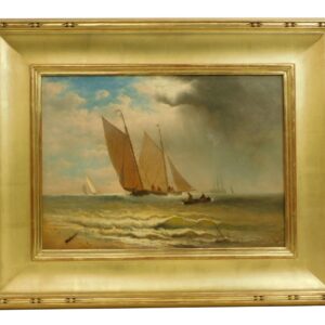 Charles Henry Gifford Sailboats Under a Darkening Sky Circa 1880 Coastal Seascape Oil Painting in Gilded Frame