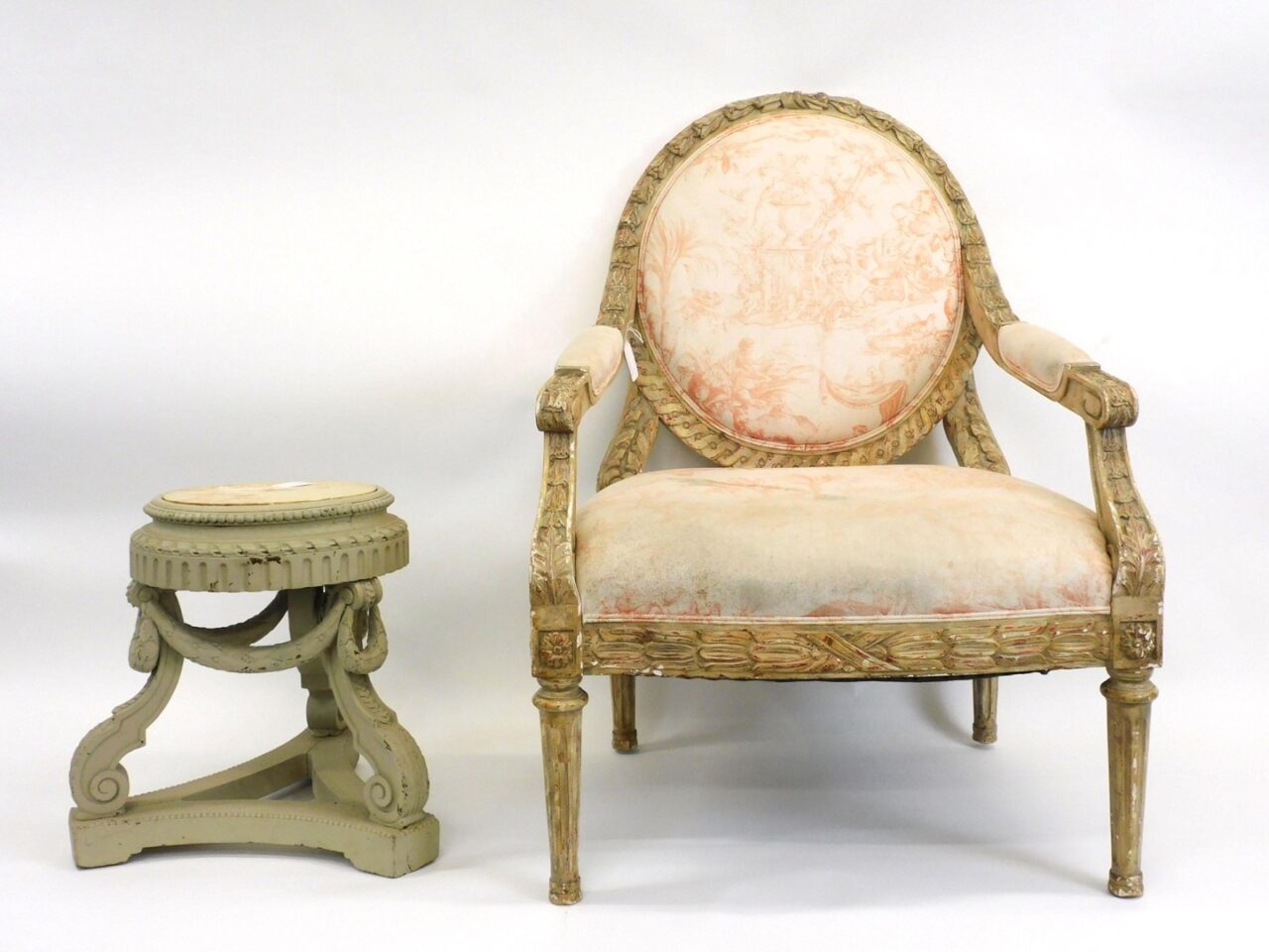 Louis XVI Style Armchair and Marble Top Stand