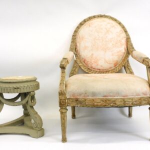 Louis XVI Style Armchair and Marble Top Stand