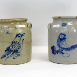 Pair of Stoneware Crocks with Blue Bird Decoration by N. White & Co. Binghamton