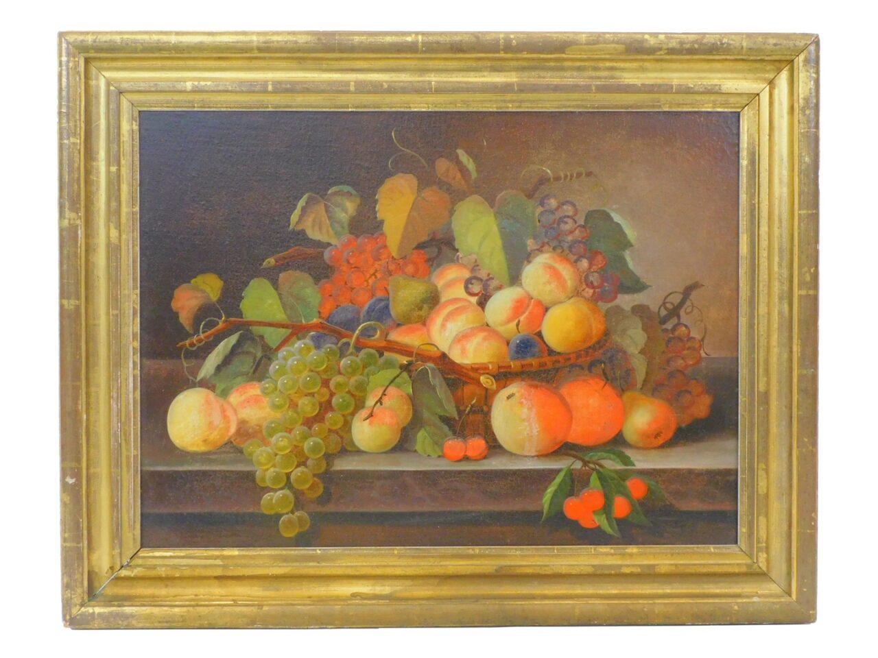 19th Century American School Still-Life of Fruit Oil Painting on Canvas in Gilt Frame