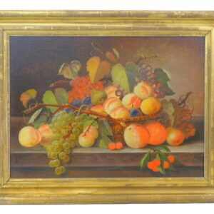 19th Century American School Still-Life of Fruit Oil Painting on Canvas in Gilt Frame