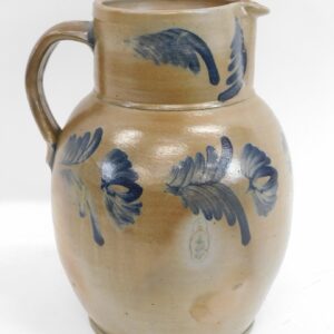 19th Century Pennsylvania Stoneware Pitcher with Blue Floral Spray Paint Design