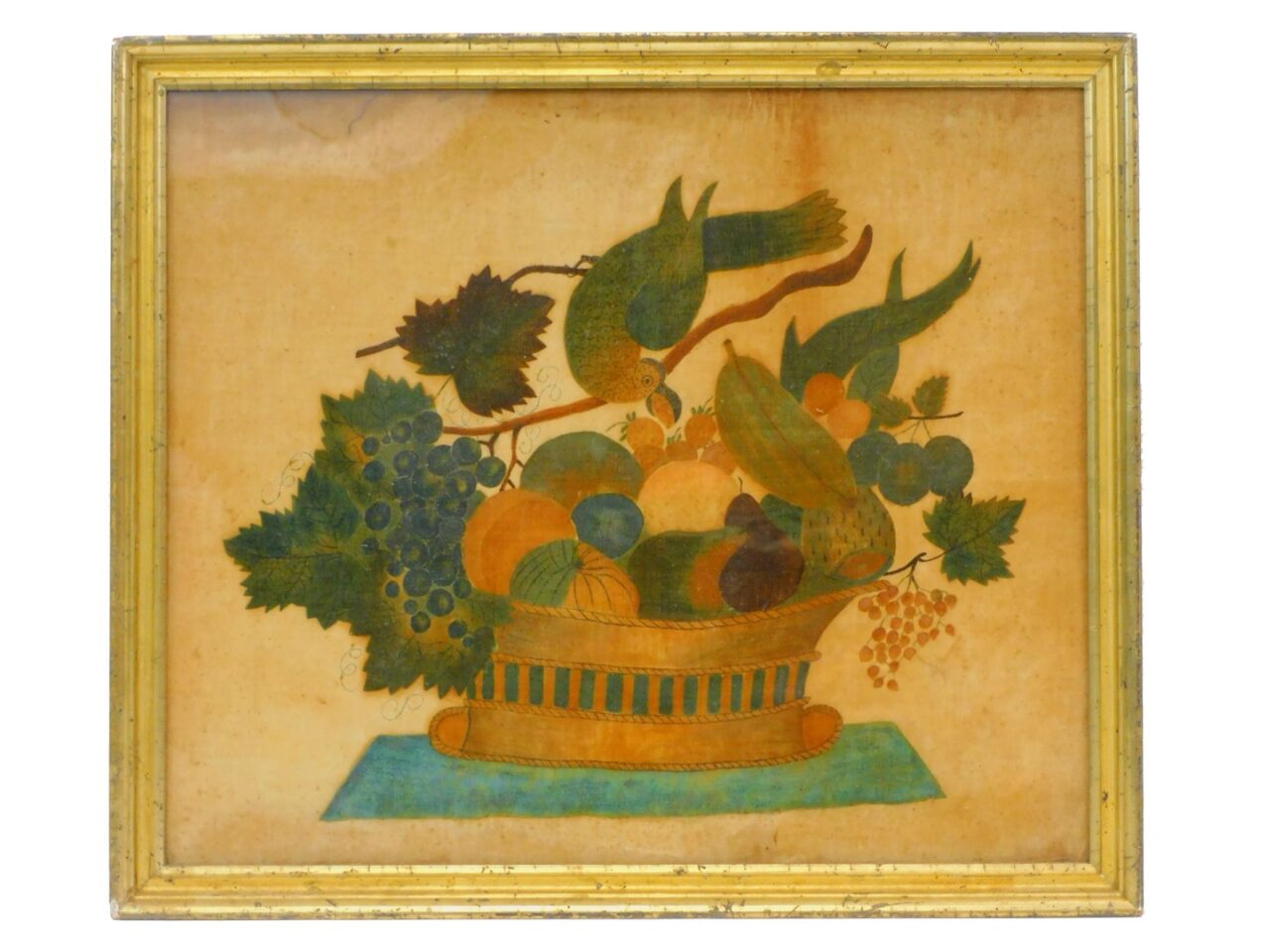 American Schoolgirl Theorem of Fruit Basket with Bird on Silk