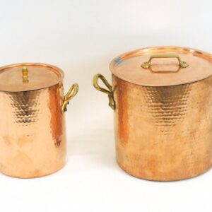 French Vintage Hammered Copper Pots by Matfer with Brass Handles