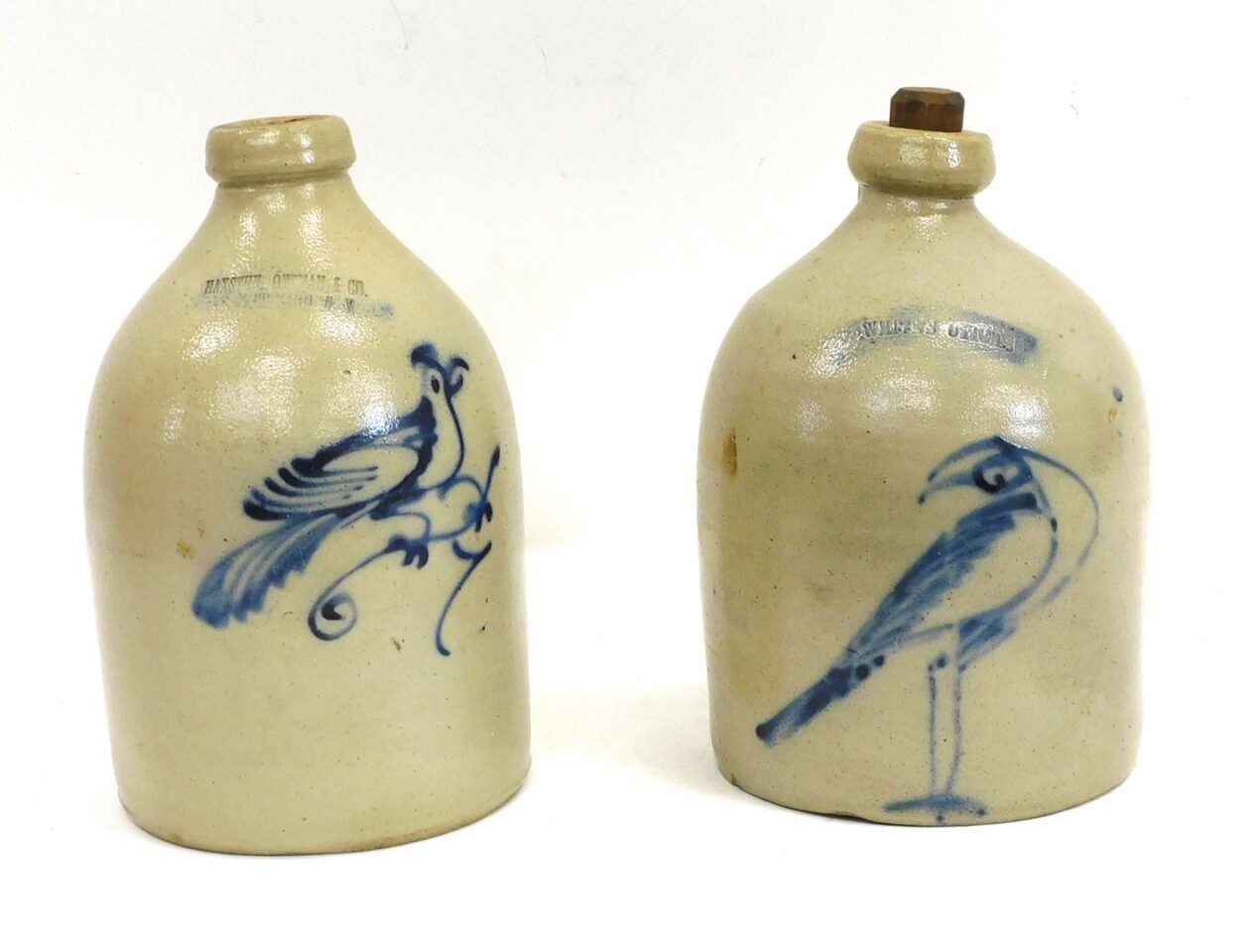 Stoneware Jugs with Blue Bird Decorations by Haxton