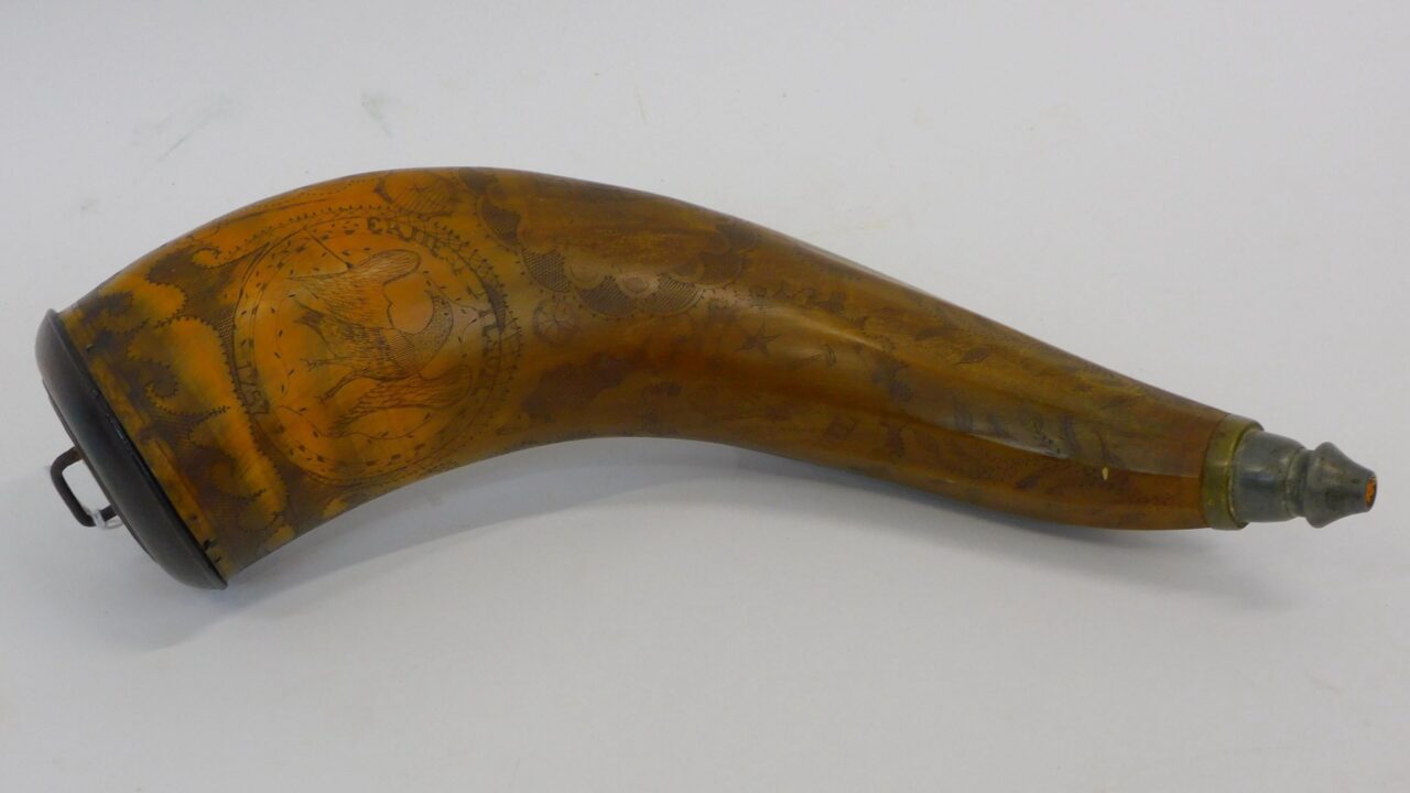 Ernest Tilson Engraved Powder Horn with American Eagle and Albany