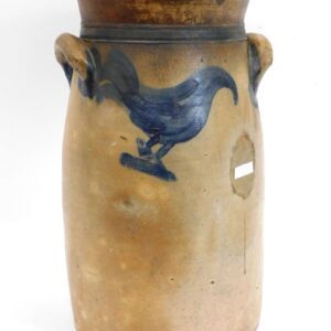 19th Century Stoneware Churn with Blue Bird and Tree Design