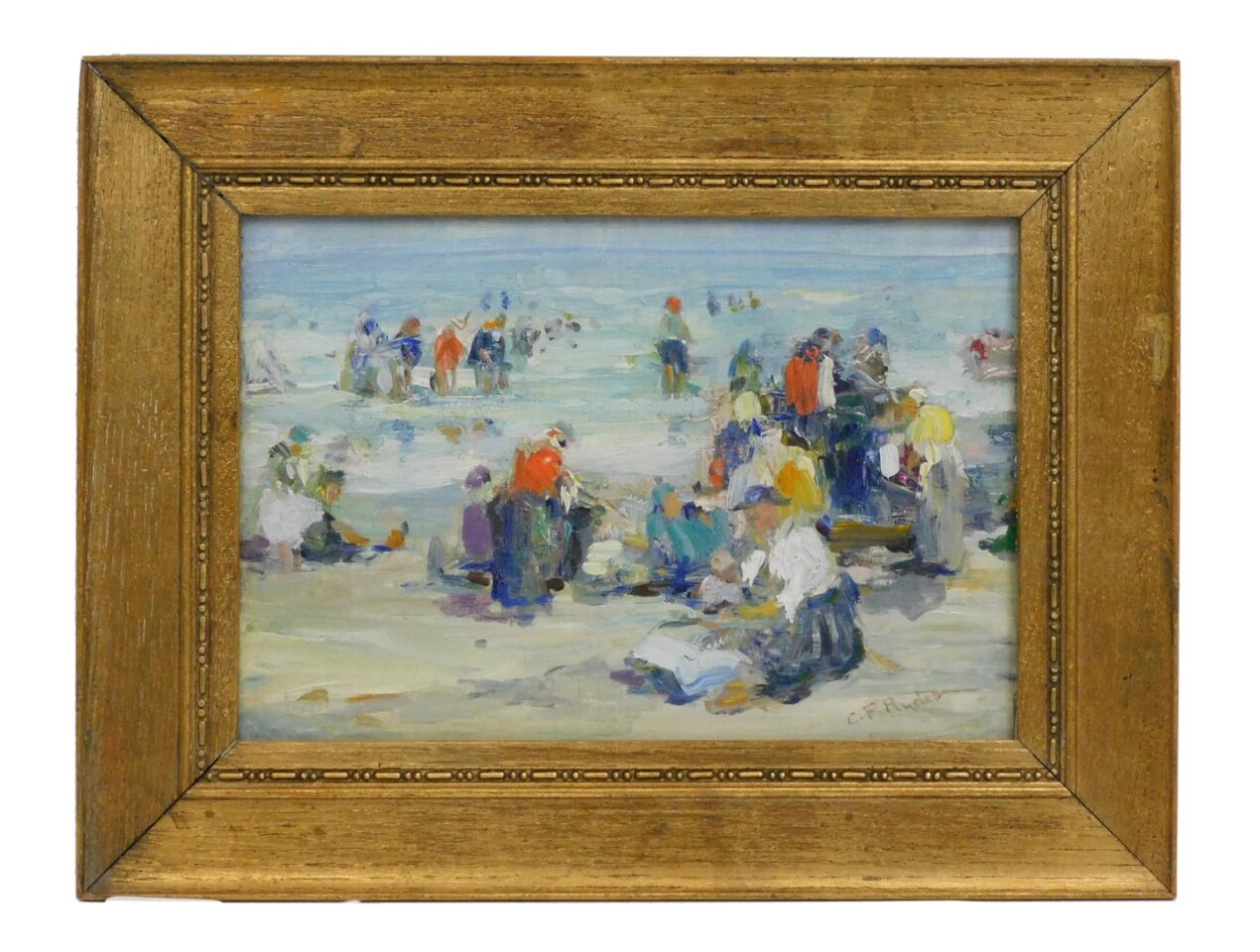 Chauncey Foster Ryder Day at the Beach Late 19th/early 20th Century American Impressionist Oil Painting Figure Beach.