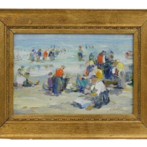 Chauncey Foster Ryder Day at the Beach Late 19th/early 20th Century American Impressionist Oil Painting Figure Beach.