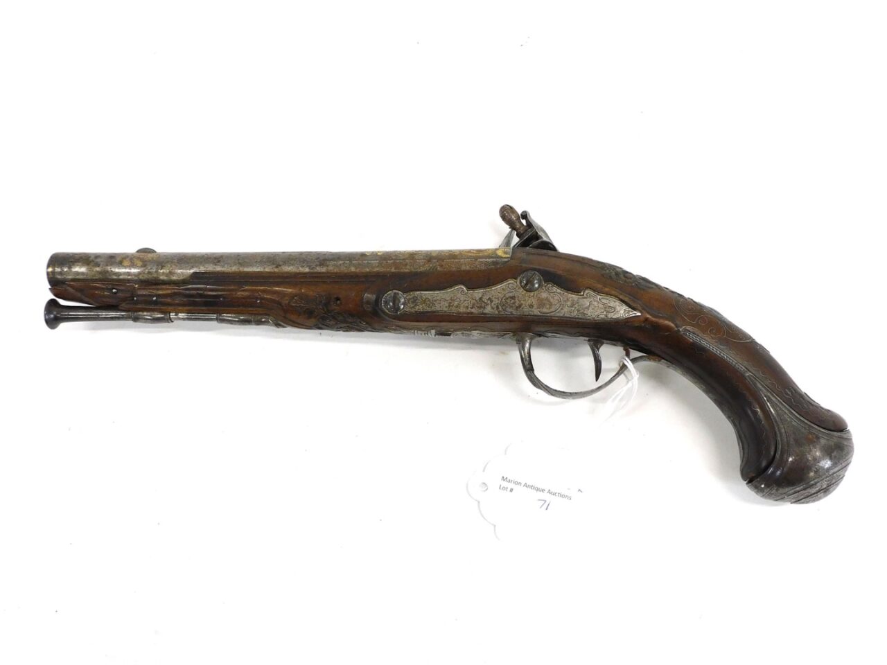 18th Century Flintlock Pistol with Carved Walnut Stock and Gold Inlay by Unknown Artist