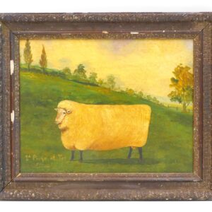 John Smith Primitive Sheep Portrait 19th Century Oil on Board