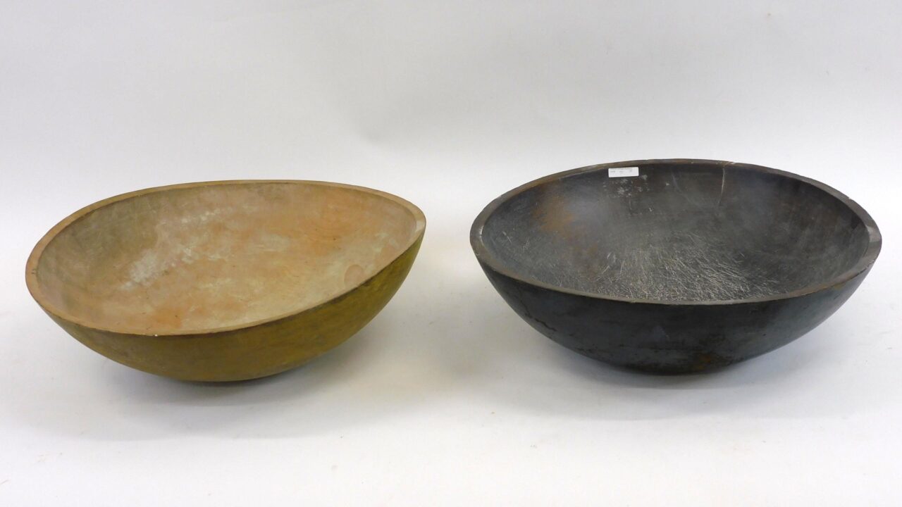 Pair of 19th Century Large Painted Wooden Bowls by Unknown Artist