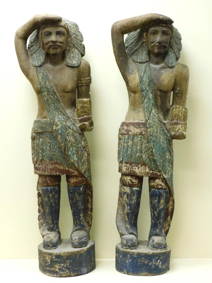 Pair of Folk Art Cigar Store Indians by Unknown Artist. Circa 1920.