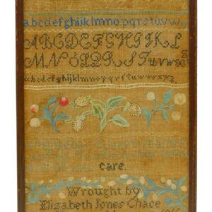 Elizabeth Jones Chace Rhode Island Schoolgirl Sampler 1816 Triple Alphabet Fruit Floral Motto 15" x 10 1/4"