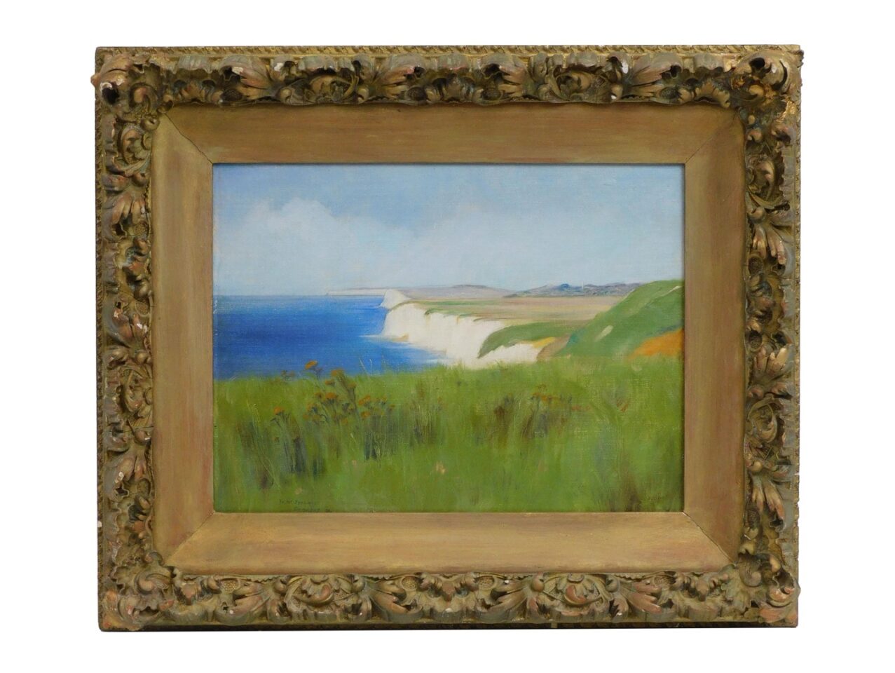 William Wright Stewart (1865-?) Etretat 1894 Oil Painting Coastal Scene France Ornate Frame 10 1/2" x 14"