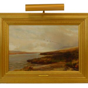 Charles Thomas Bert (1823-1902) "Geese in Flight" 1887 Oil on Canvas in Gilt Frame with Restoration