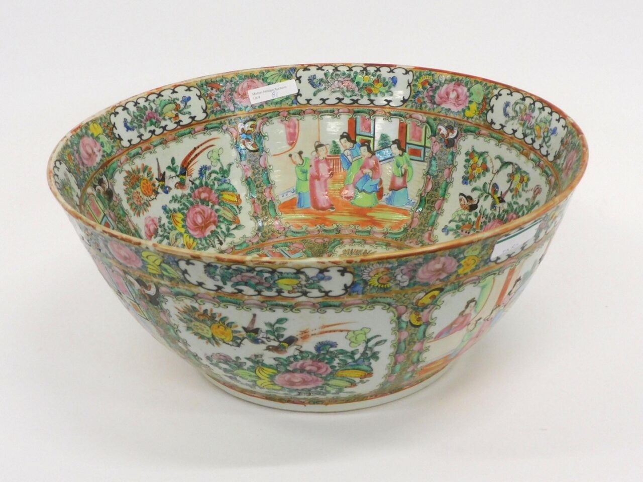 Chinese Export Porcelain Rose Medallion Punch Bowl