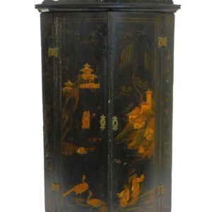 Georgian Chinoiserie Hanging Cupboard by Unknown Artist. 18th-century. Oak with Butterfly Hinges. 40" x 24" x 16". Repair evident.