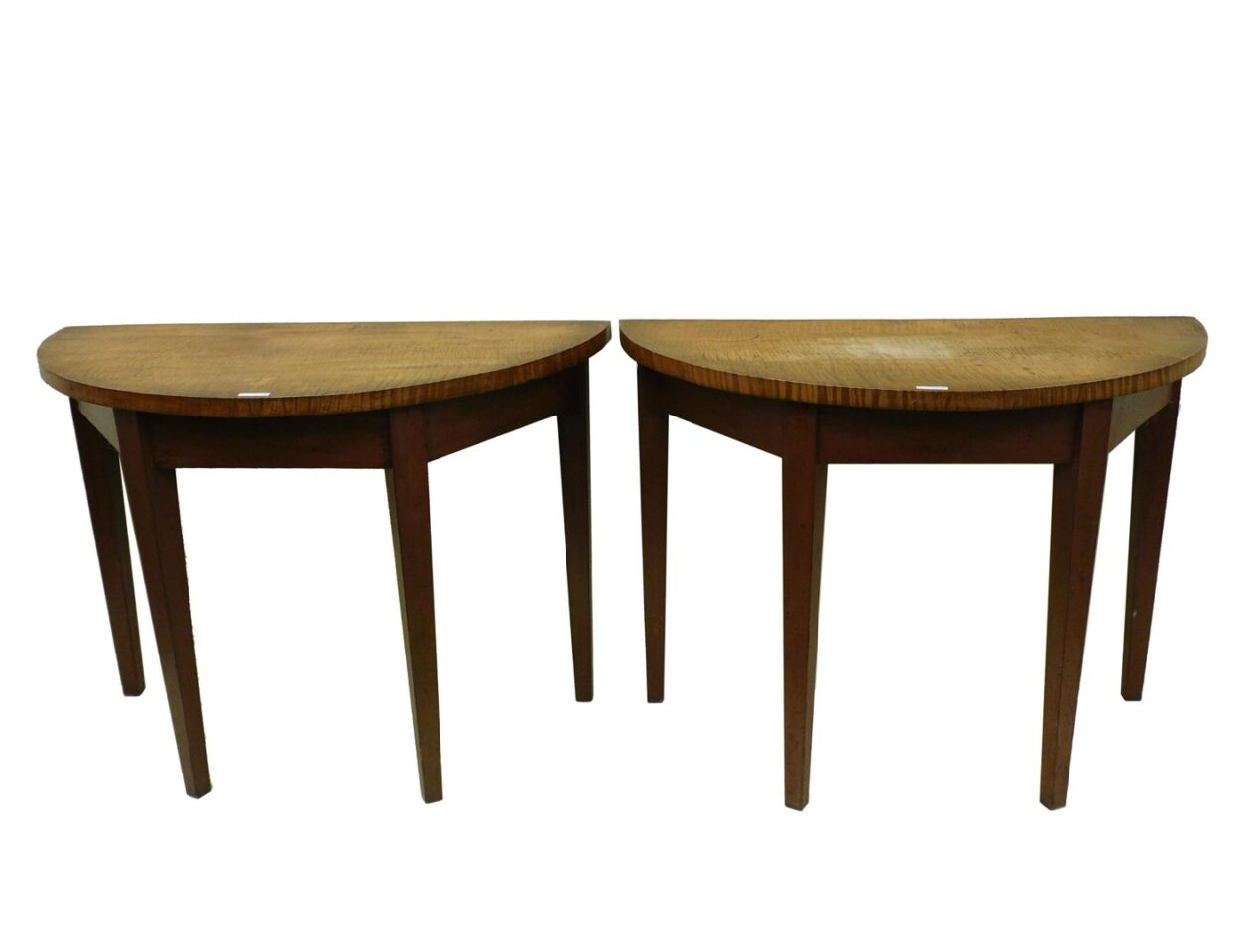 Hepplewhite Style Tiger Maple Demilune Tables