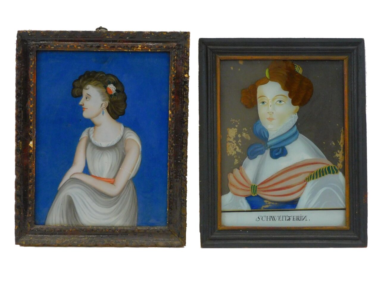 Chinese Export Portrait of Young Woman & European Portrait of Woman by Unknown Artists