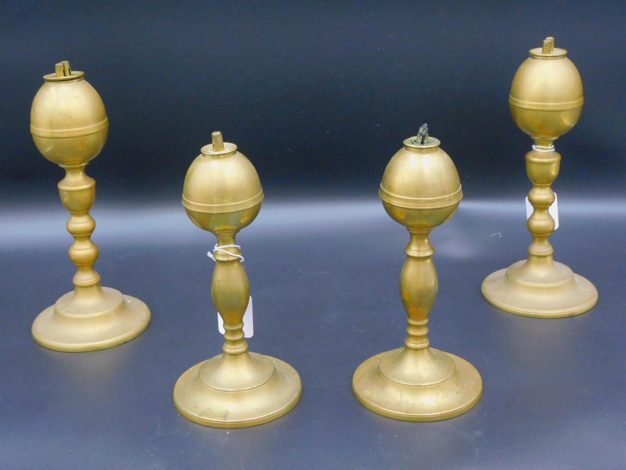 Pair of Brass Whale Oil Lamps by William Kranszler