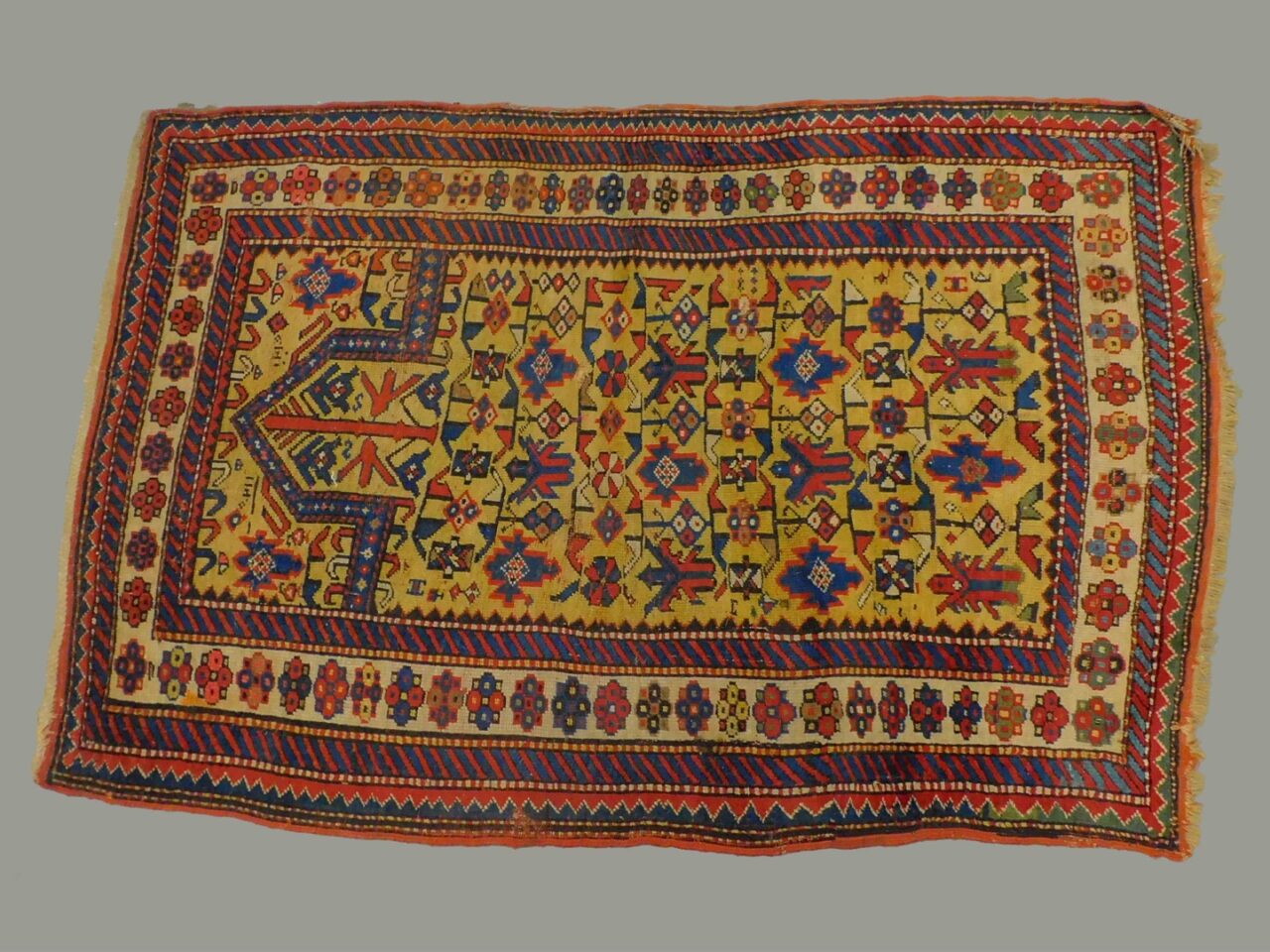 Antique Oriental Prayer Rug with Geometric Design