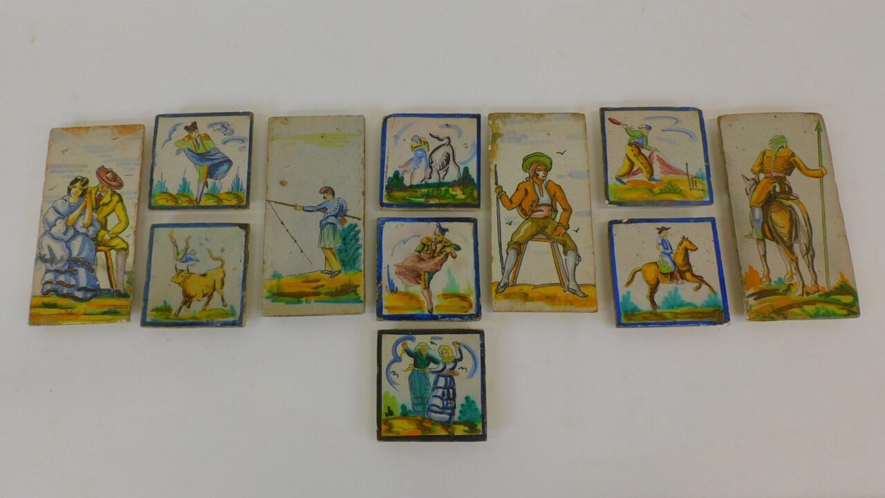 19th-century Portuguese Earthenware Tiles Depicting Rural Life and Bullfighting by Unknown Artist