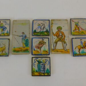 19th-century Portuguese Earthenware Tiles Depicting Rural Life and Bullfighting by Unknown Artist